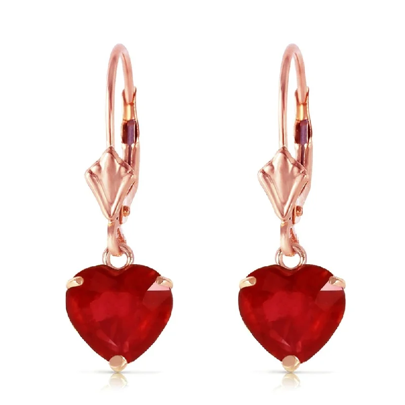 14K Solid Rose Gold Leverback Earrings with Natural Rubyes