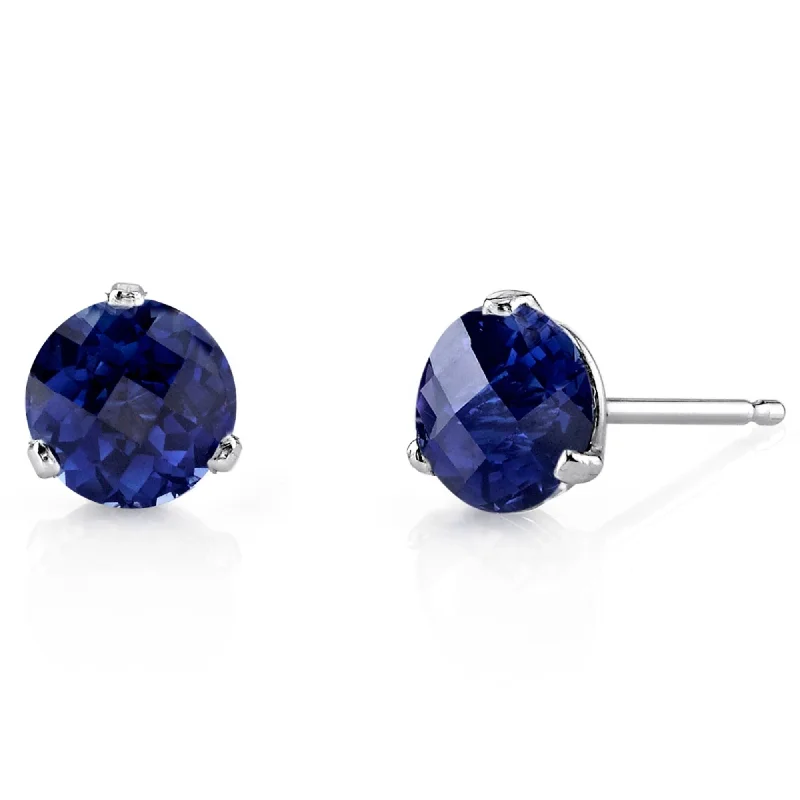 14k White Gold Blue Sapphire Stud Earrings 2.26ct Round Shape