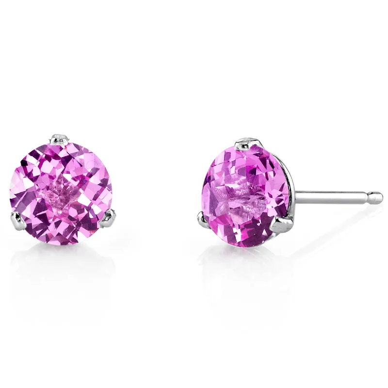 14k White Gold Pink Sapphire Stud Earrings 2.29ct Round Shape