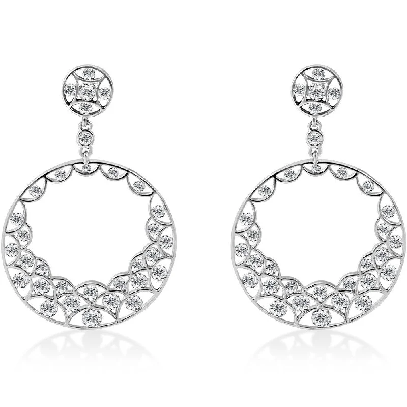 18k White Gold 2 1/2 ct TDW Diamond Circle Dangle Earrings