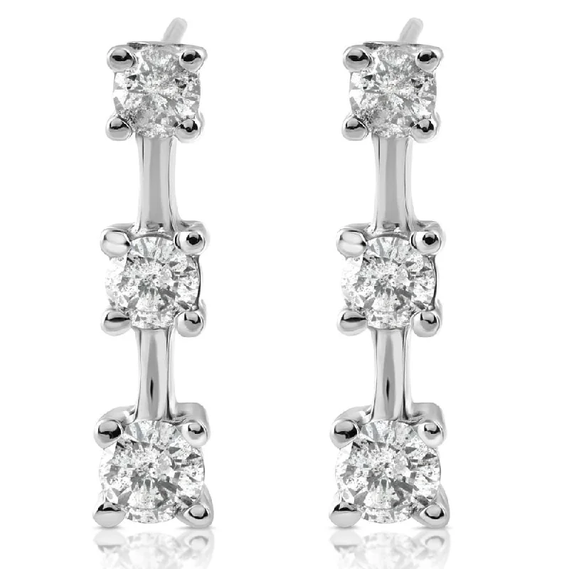 1ct Three Stone Diamond Earrings White Gold