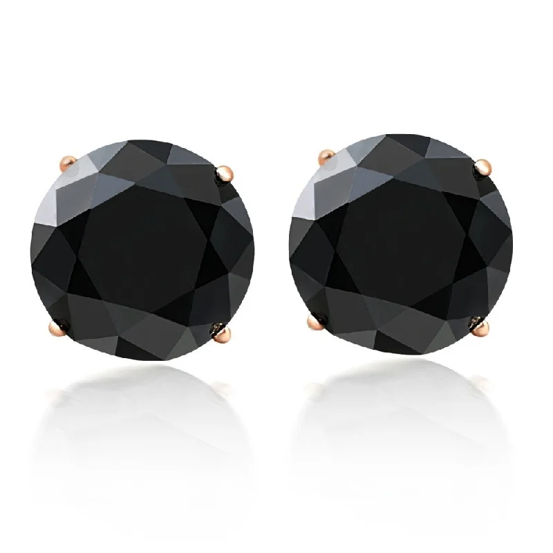 2 3/4 Ct TW (7mm) Round Black Moissanite Studs 14k Yellow Gold