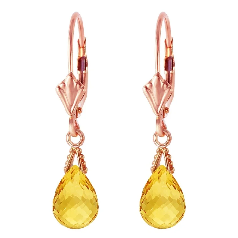 2.5 CTW 14K Solid Rose Gold Leverback Earrings Briolette Citrine