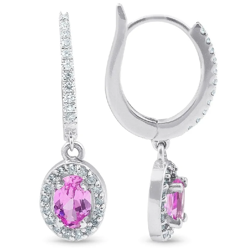 3 1/2ct Pink Tourmaline & Diamond Dangle Earrings 18K White Gold