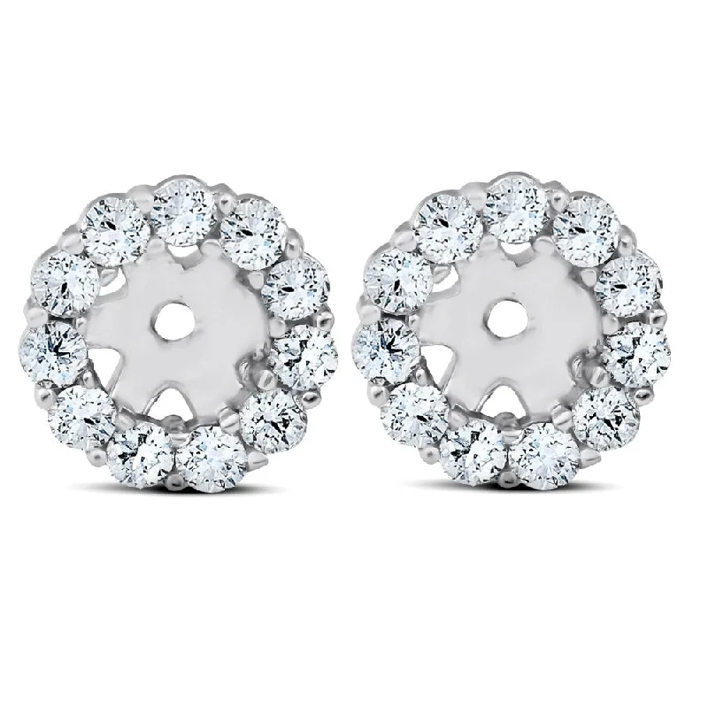 3/8ct Halo Diamond Earring Jackets 14K White Gold Fits 1/4ct Stones