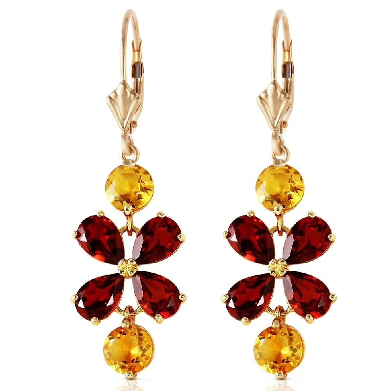 5.32 CTW 14K Solid Gold Chandelier Earrings Citrine Garnet