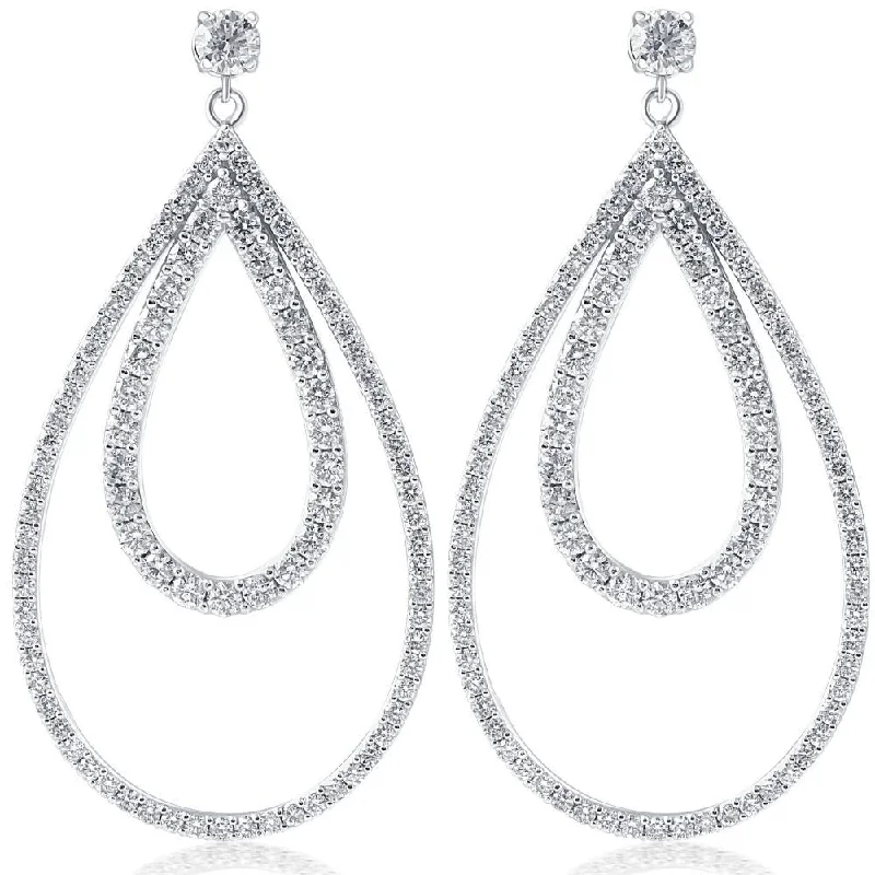 5 Ct Pear Shape Dangle Lab Grown Diamond Large Earrings White Gold 2" Tall