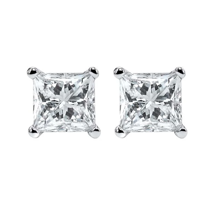 Mountz Collection 1/3CTW Princess Diamond Stud Earrings in 14K White Gold