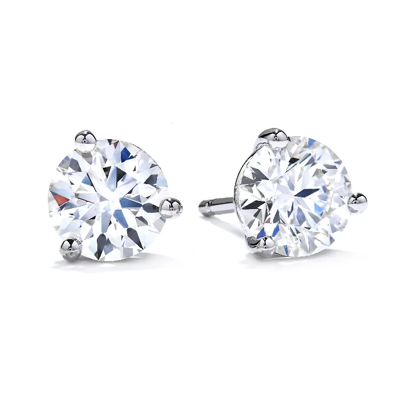 Mountz Collection .44-.54TW Round Diamond 3 Prong Stud Earrings in 14K White Gold with Posts and Push Backs