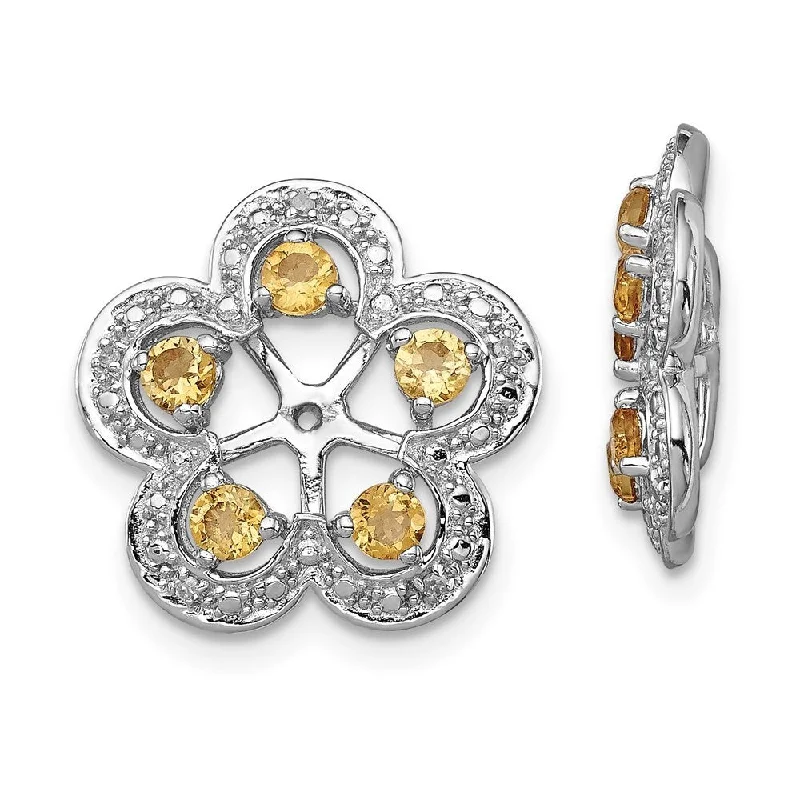 925 Sterling Silver Rhodium Diamond and Citrine Earring Jacket (L-16 mm, W-15 mm)