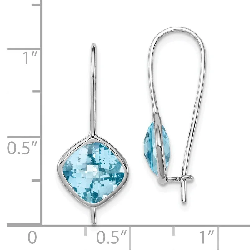 925 Sterling Silver Rhodium Plated 6CT Blue Gemstone Dangle Earrings (L-21 mm, W-10 mm)