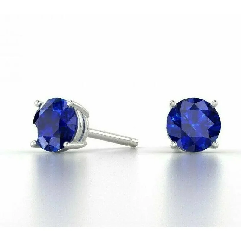 925 Sterling Silver Round Cut Sapphire Stud Earrings