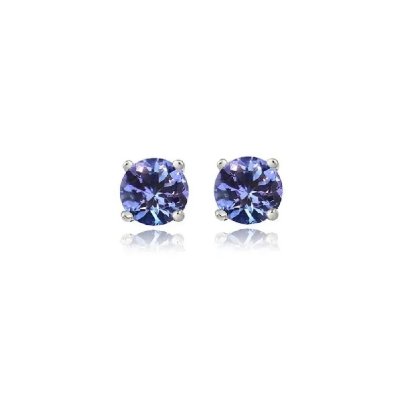 925 Sterling Silver Round Cut Tanzanite Quartz Stud Earrings