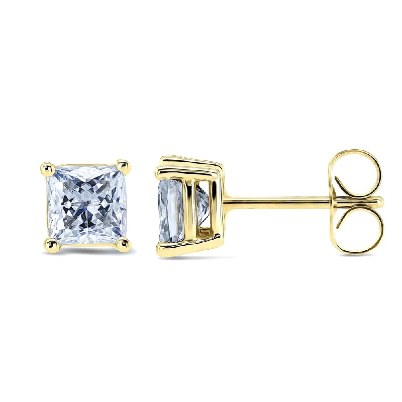 Annello by Kobelli 14k Gold 1 Carat CTW Moissanite Princess Stud Earrings