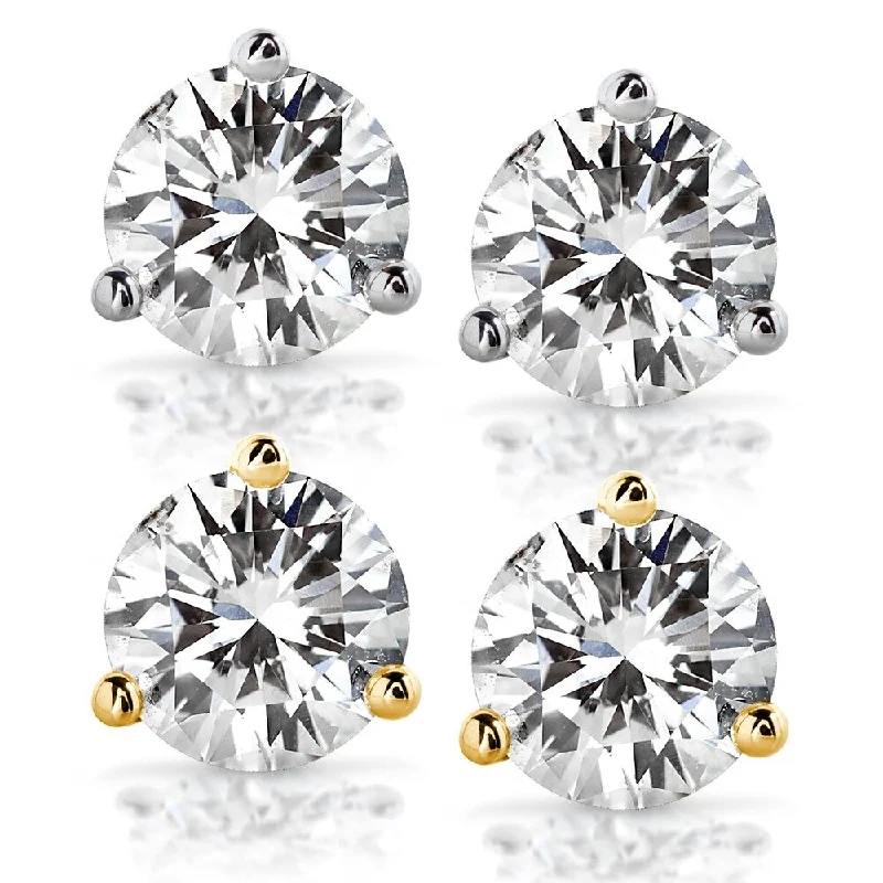 Annello by Kobelli 14k Gold 3ct TGW Round Brilliant Moissanite Stud Earrings