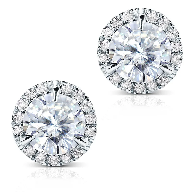 Annello by Kobelli 14k White Gold 3 1/4ct TGW Round 7.5MM Moissanite (GH) and Diamond Halo Stud Earrings