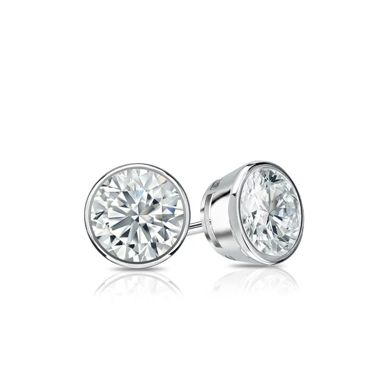 Auriya 14k Gold Lab Grown Round Diamond Stud Earrings 0.50 to 5.00 ct. tw. Bezel Screw-Back (F-G VS)