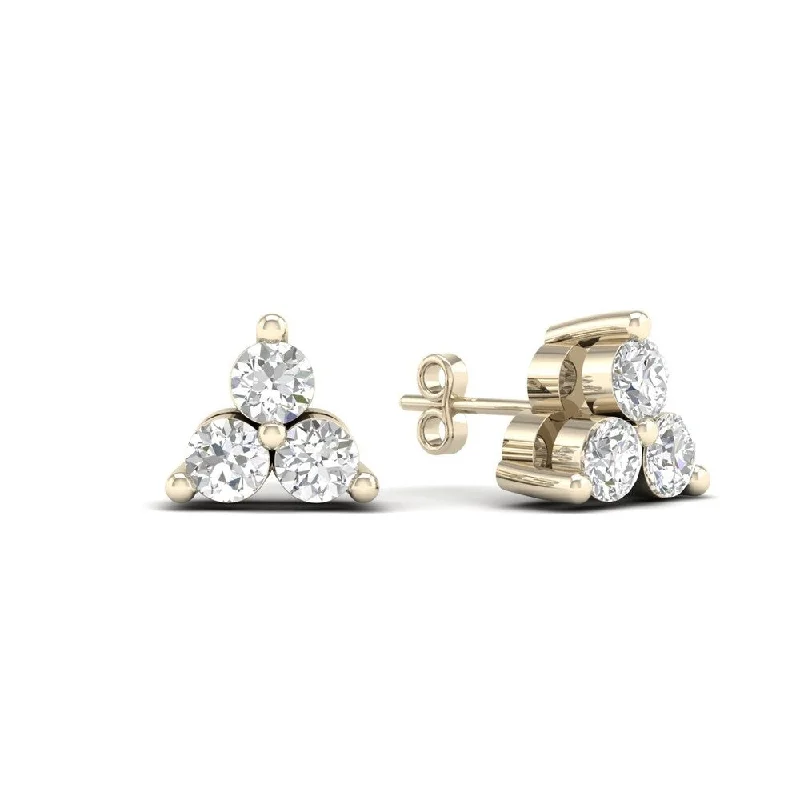 De Couer 10k Yellow Gold 1/6ct TDW Diamond Three Stone Stud Earrings