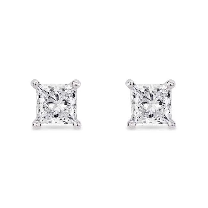 Lightbox 1.0CTW LabGrown Princess Cut Diamond 4-Prong Stud Earrings in 14K White Gold