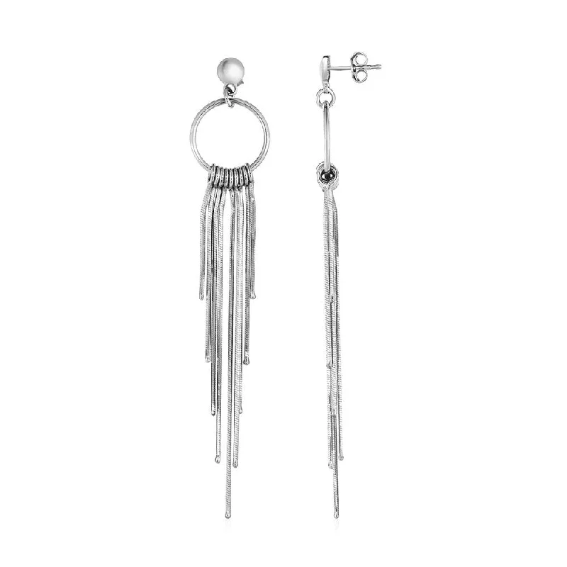 Earrings with Circles and Wire Tassels in Sterling Silver