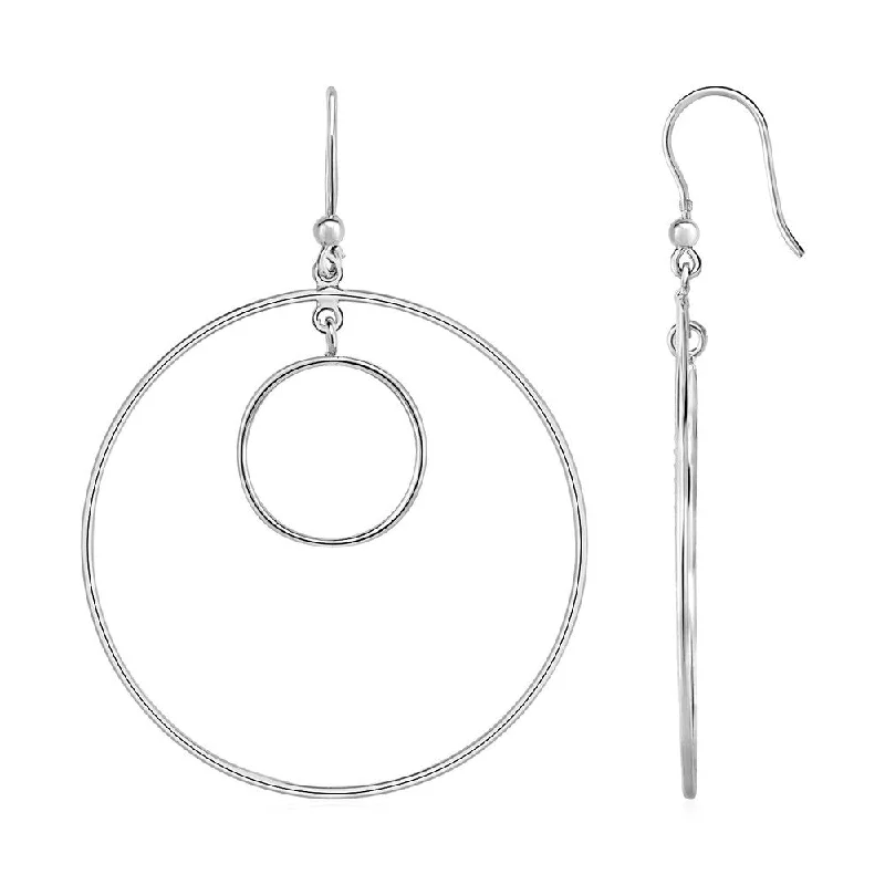 Earrings with Double Polished Circle Drops in Sterling Silver