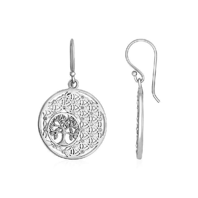 Earrings with Tree of Life and Geometric Pattern in Sterling Silver