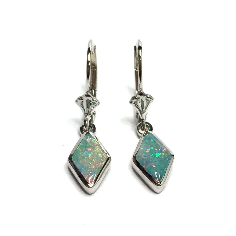 Opal Earrings Diamond Shape Inlaid Design Lever Backs