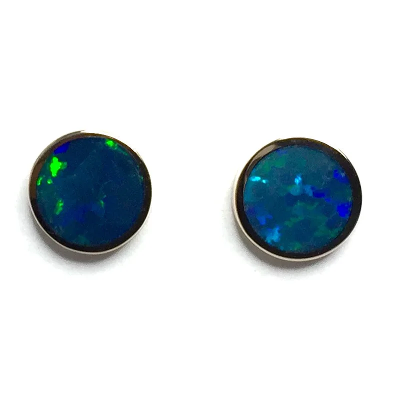 Opal Earrings Round 9mm Inlaid Design