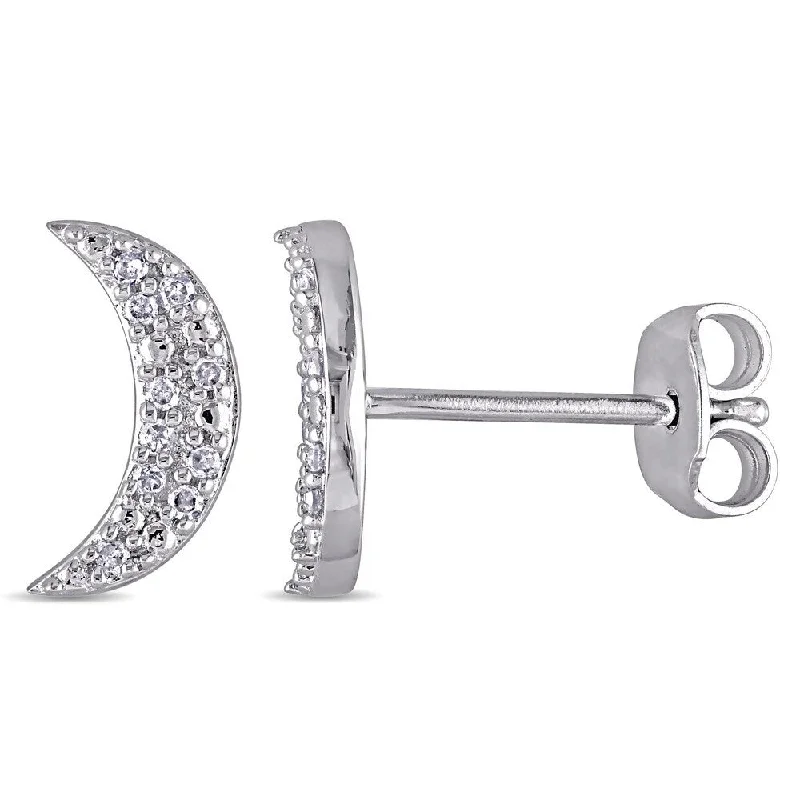 Miadora 1/10ct TDW Diamond Crescent Moon Stud Earrings in Sterling Silver