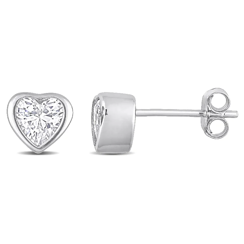 Miadora 1 5/8 CT TGW Cubic Zirconia Heart Stud Earrings in Sterling Silver - 6.5 mm x 3.8 mm