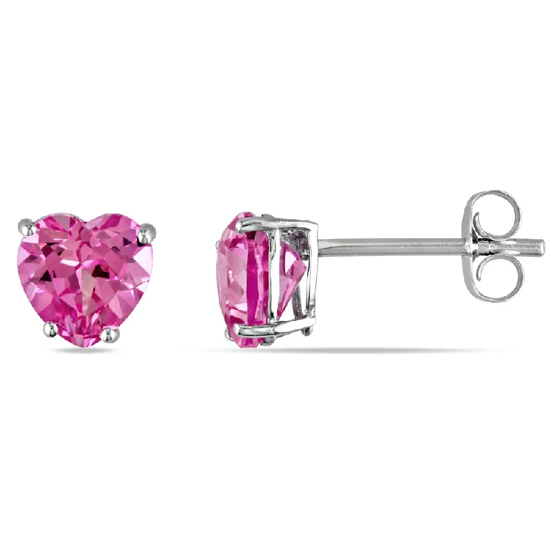 Miadora 10k White Gold Created Pink Sapphire Stud Earrings