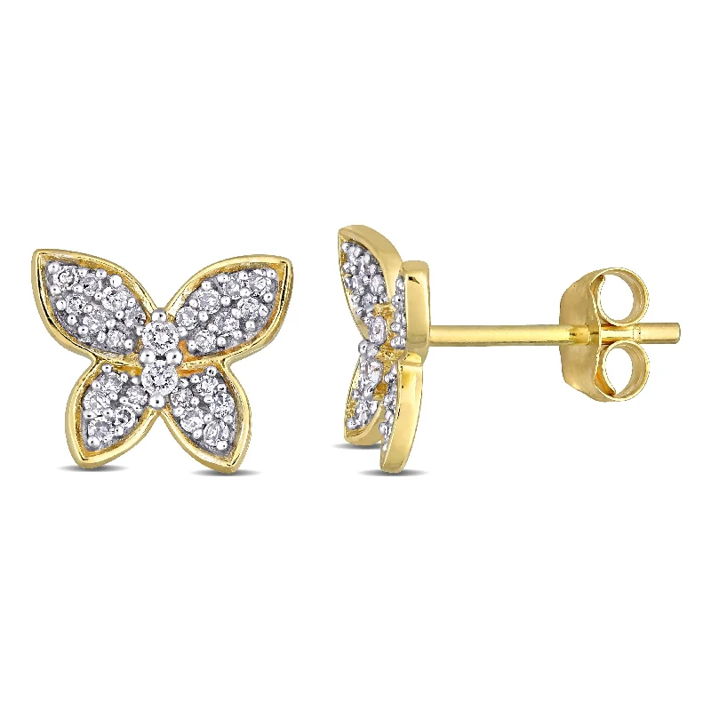 Miadora 10k Yellow Gold 1/5ct TDW Diamond Butterfly Stud Earrings - 8.1mm x 9.8mm x 2.3mm - 8.1mm x 9.8mm x 2.3mm