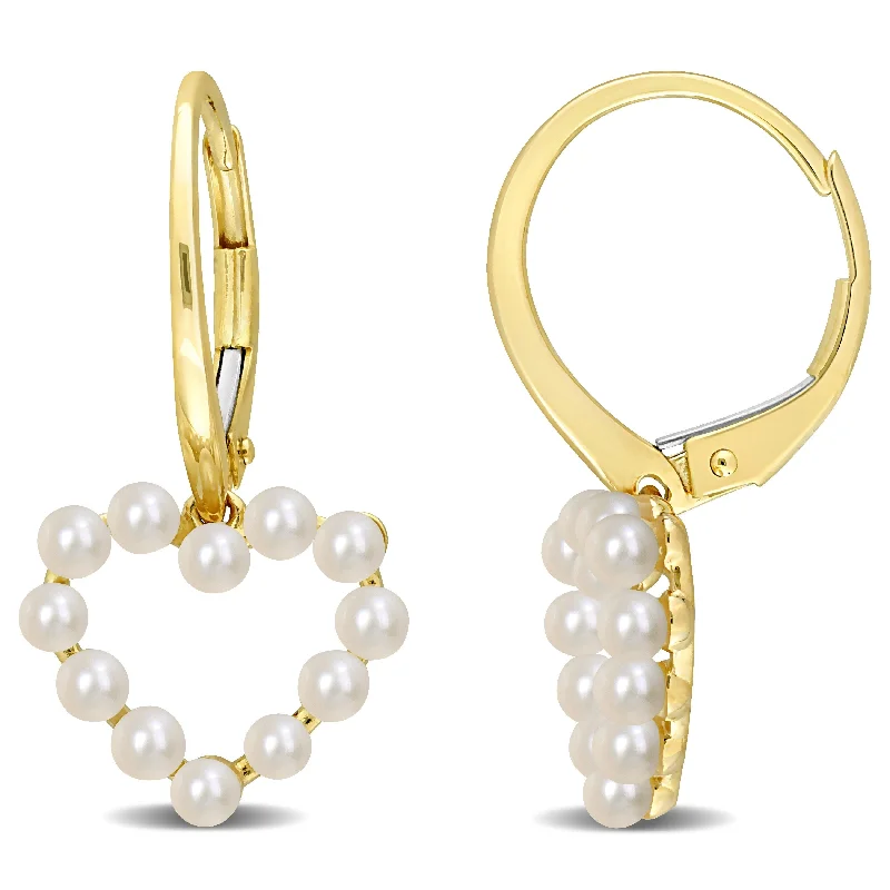 Miadora 2-2.5mm Cultured Freshwater Pearl Heart LeverBack Earrings in 14k Yellow Gold