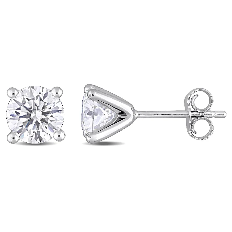 Miadora 2ct DEW Moissanite Solitaire Stud Earrings in Sterling Silver - 6.6 mm x 6.6 mm x 6 mm