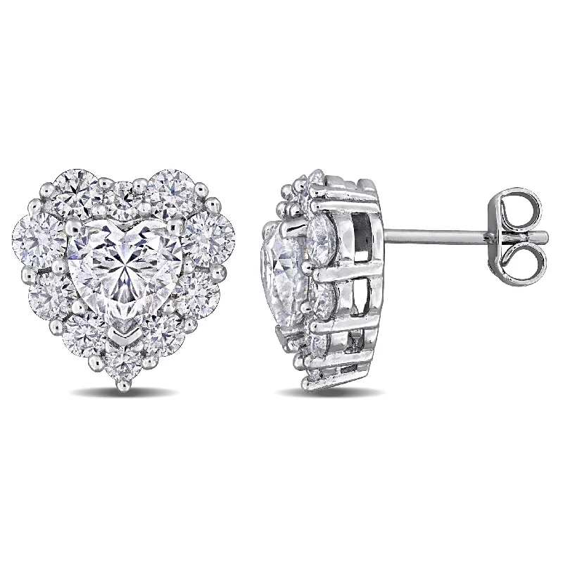 Miadora 3 5/8ct DEW Created Moissanite Heart Stud Earrings Sterling Silver