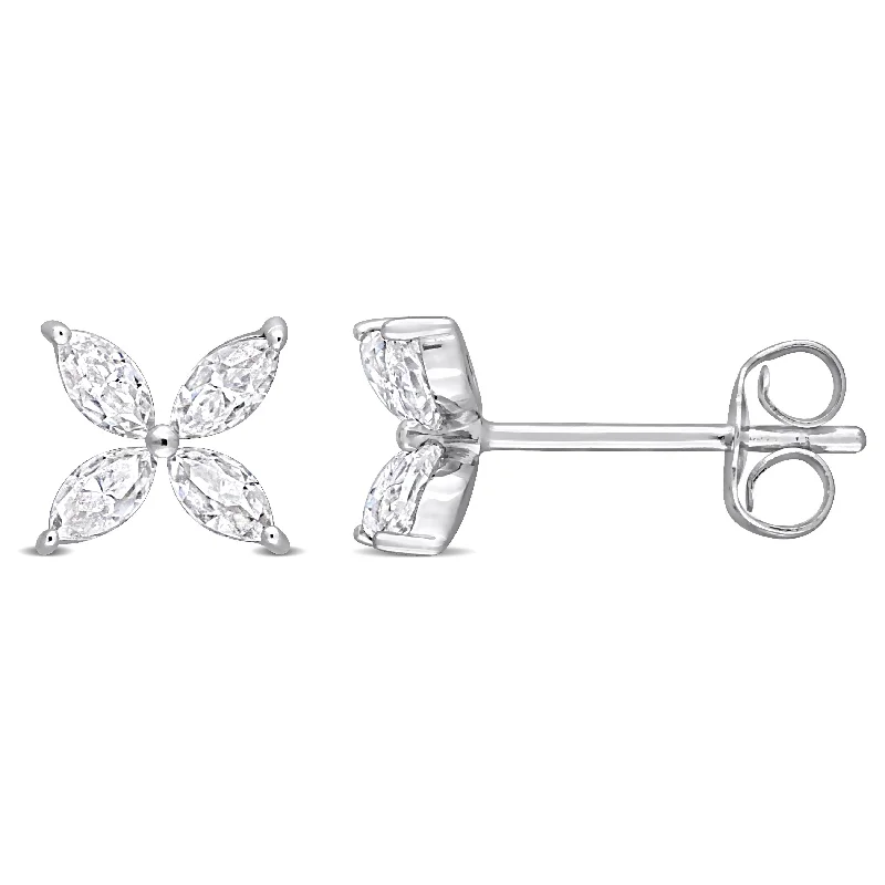 Miadora 4/5ct DEW Created Moissanite Floral Stud Earrings in 10k White Gold - 6.8 mm x 6.8 mm x 3.5 mm