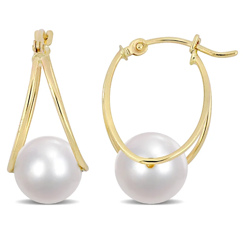 Miadora 8-8.5mm Cultured Freshwater Pearl Earrings in 10k Yellow Gold