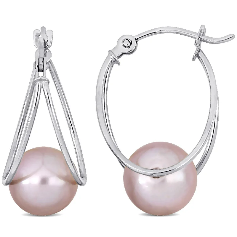 Miadora 8-8.5mm Pink Cultured Freshwater Pearl Drop Earrings in 10k White Gold