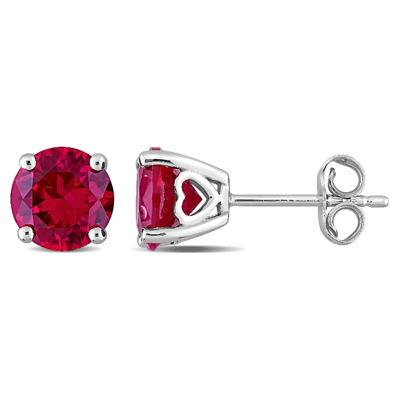 Miadora Created Ruby Birthstone Solitaire Stud Earrings in Sterling Silver