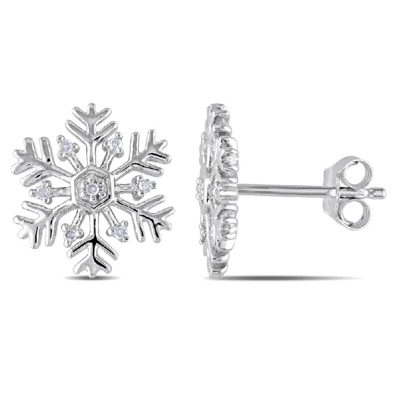 Miadora Sterling Silver Snowflake Diamond Stud Earrings