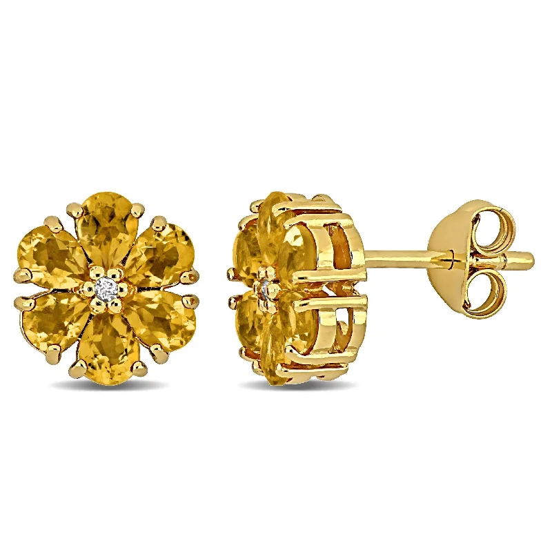 Miadora Yellow Sterling Silver 1 3/4ct TGW Citrine and White Topaz Flower Stud Earrings