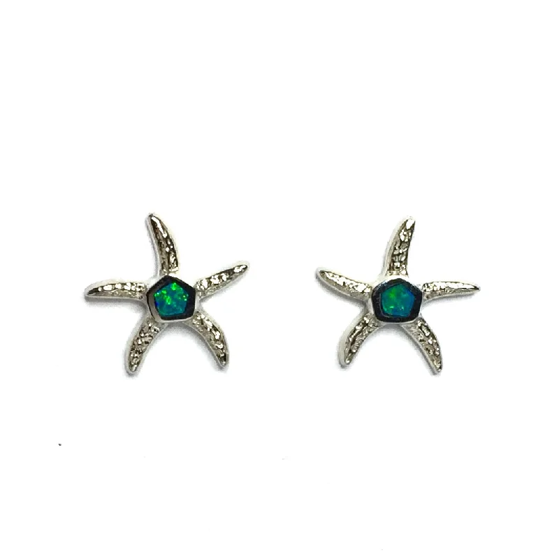 Opal Earrings Inlaid Realistic Star Fish Design