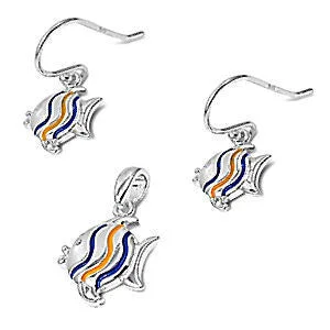 Pisces: Sterling Silver Tropical Fish Matching Pendant & Earrings Set