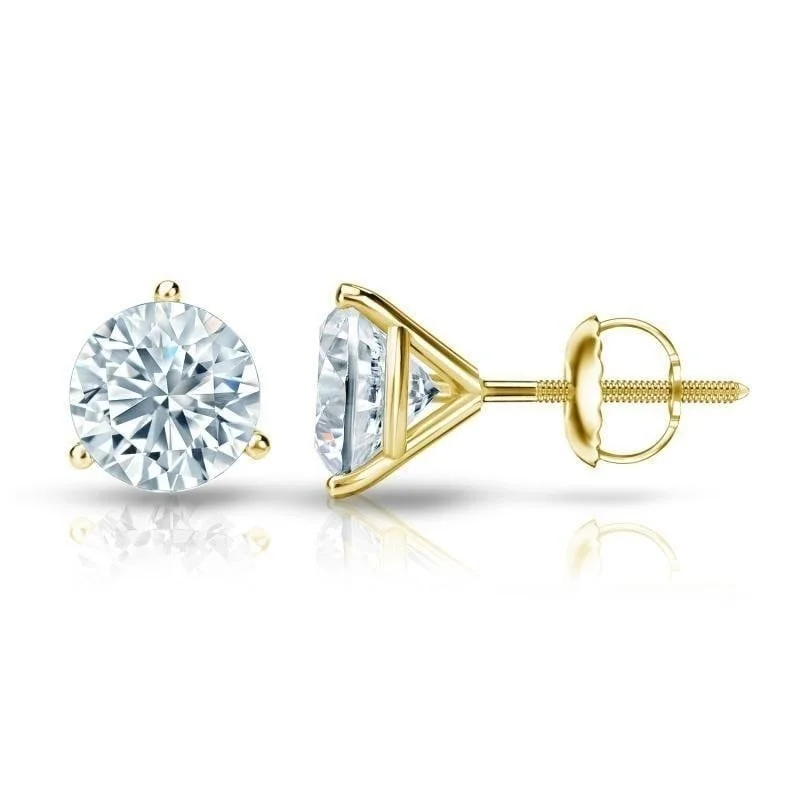 Round 1ct TDW GIA Certified Martini Diamond Stud Earrings in 18kt Gold by Auriya