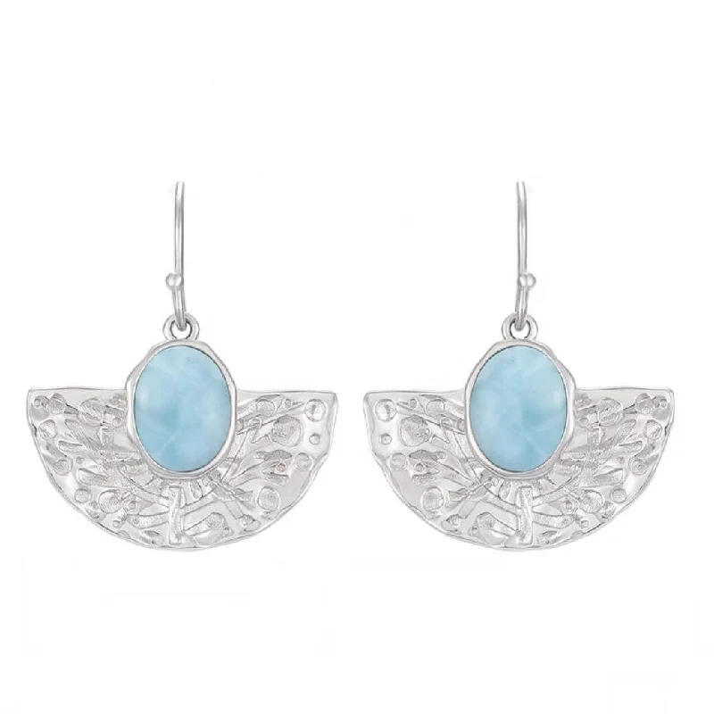 Sky Blue Larimar & Sterling Silver Fan Drop Earrings