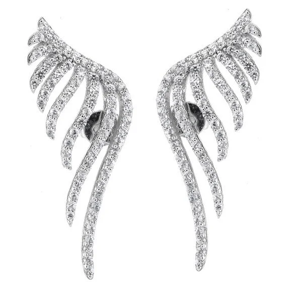 Sterling Silver 1" 1.61ctw White Zircon Wing Earrings