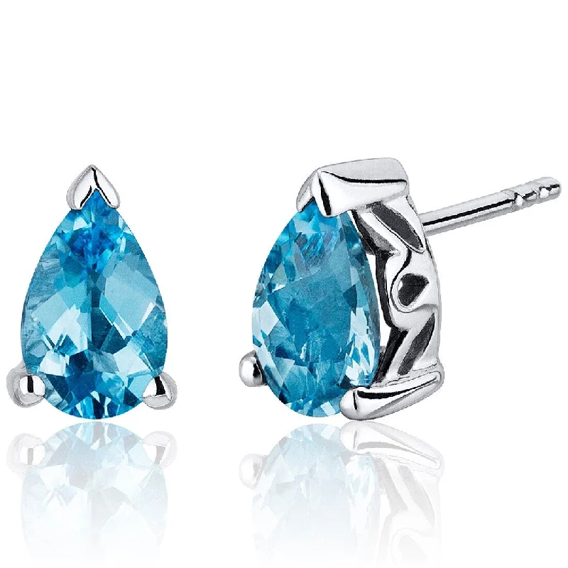 Sterling Silver 2ct Swiss Blue Topaz Pear Stud Earrings