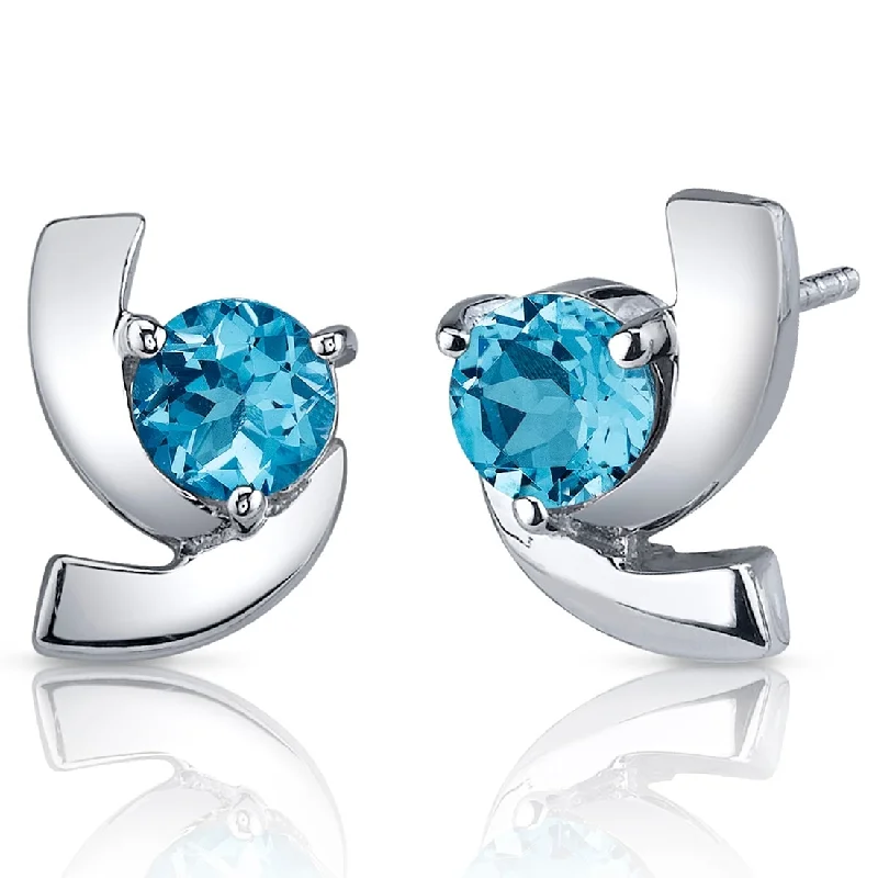 Sterling Silver 2ct Swiss Blue Topaz Round Stud Earrings