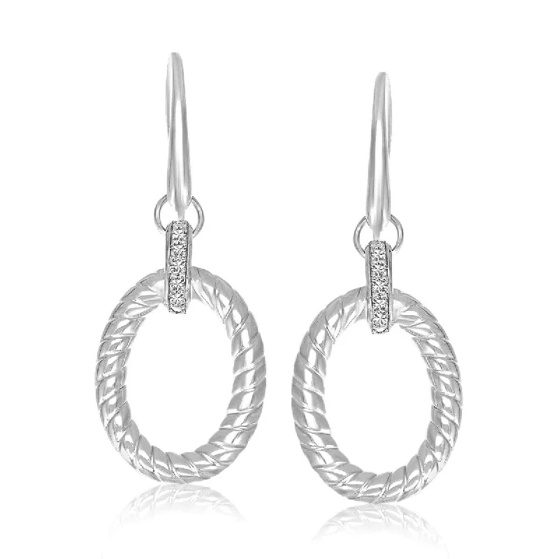 Sterling Silver Diamond Embellished Oval Rope Drop Women's Earrings