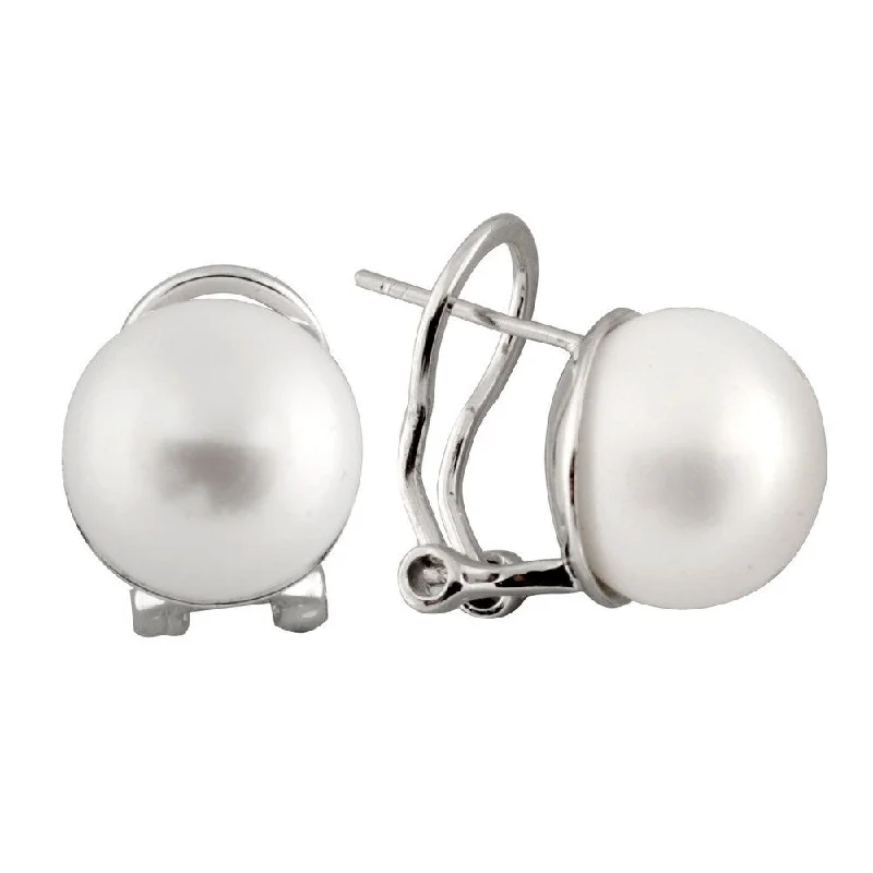 Sterling Silver Freshwater Pearl Omega Clip Stud Earrings (12-13mm)